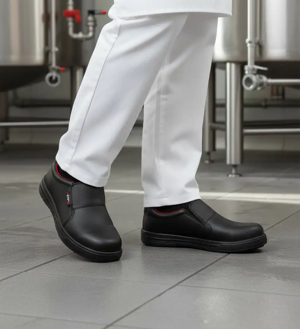 scarpa antinfortunistica slide black indossata con camice bianco